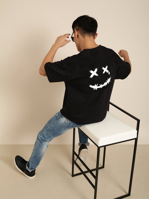 Black Printed Oversized Crew Neck T-shirt